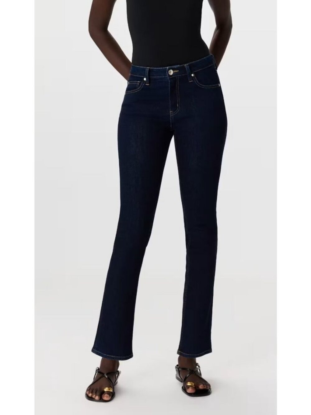 Quince Luna Stretch Slim Straight Jeans Women's Size 28 in Deep Rinse Blue - EUC